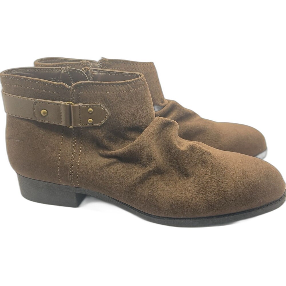 NWT Women’s Brown Faux Suede Ankle Bootie Boots Side Zip Buckle 1” Heel US 11